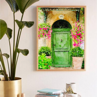 Digital Watercolour Artwork - Green Arch Door