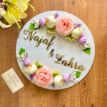 Both Side Wreath Floral Plate -  Peach