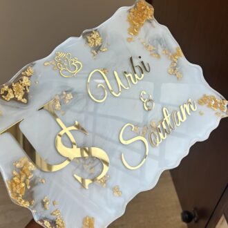 white and transparent resin name plate