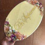 Oval 3D Flowers name plate cream