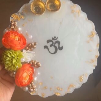 White 3D Flowers Pooja Thali