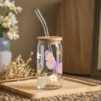Glass Tumbler (Pastel Butterfly)